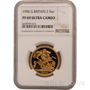 1996 Proof £2 Coin Gold Double Sovereign NGC PF69