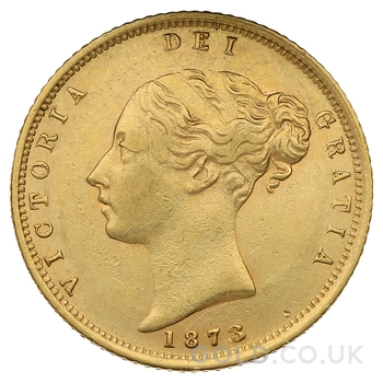 1873 Gold Half Sovereign Queen Victoria Young Head Shield Back