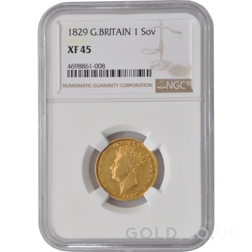 1829 Gold Sovereign Coin George IV Bare Head NGC XF45
