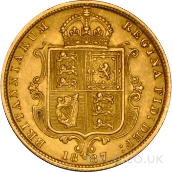 1887 Gold Half Sovereign Queen Victoria Jubilee Head Shield Back