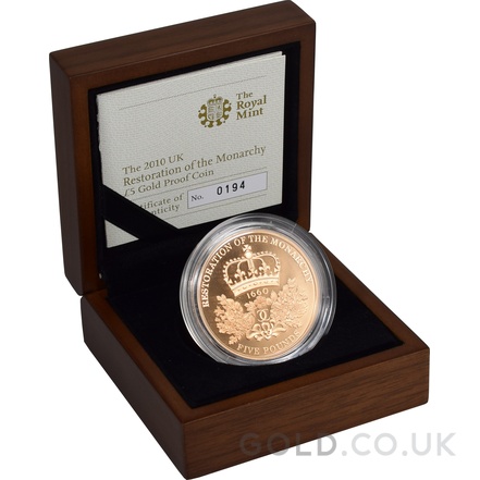 2010 Proof Gold Crown £5 Coin Restoration of the Monarchy Boxed