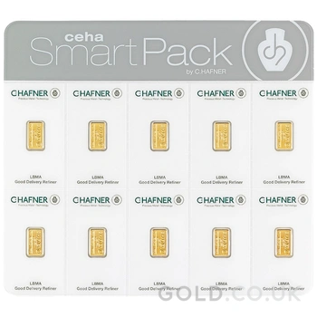 10 x 1g Gold Bar C. Hafner SmartPack Minted