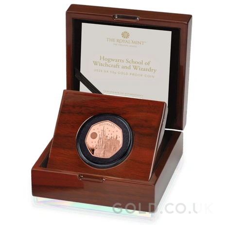 2023 Proof 50p 25th Anniversary of Harry Potter Gold Coin Hogwarts School Boxed