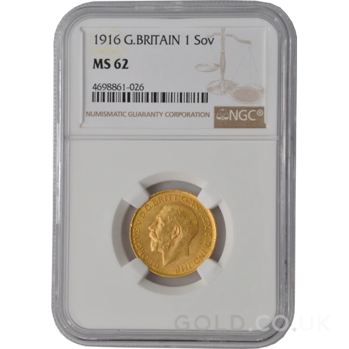 1916 Gold Sovereign Coin George V NGC MS62
