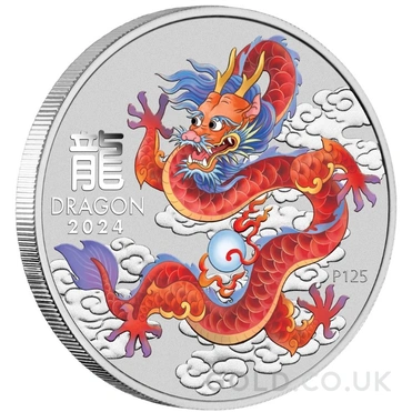 2024 1oz Perth Mint Year of the Dragon Coloured Silver Coin - Red Dragon