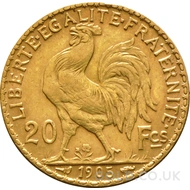 Gold 20 French Francs Marianne Rooster (1899-1906 Original)