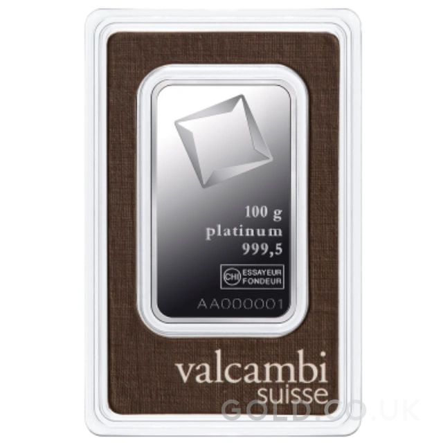 100g Platinum Bar Valcambi Minted