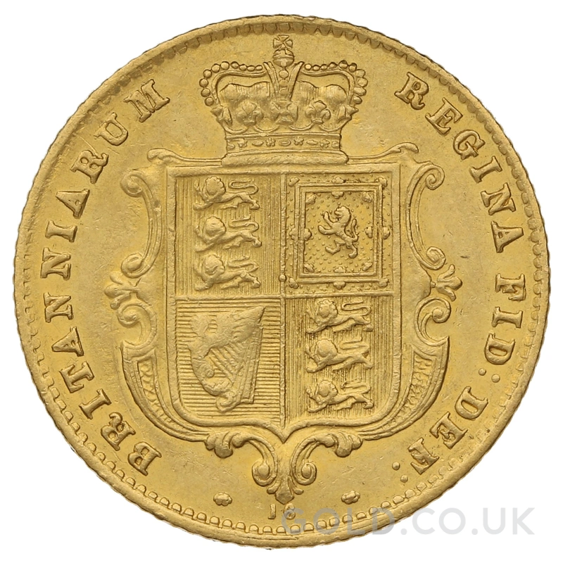 1869 Gold Half Sovereign Queen Victoria Young Head Shield Back