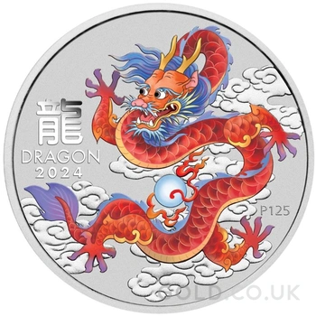 2024 1oz Perth Mint Year of the Dragon Coloured Silver Coin - Red Dragon