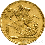 1880 Gold Sovereign Coin Victoria (M)