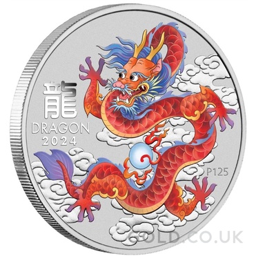 2024 1oz Perth Mint Year of the Dragon Coloured Silver Coin - Red Dragon