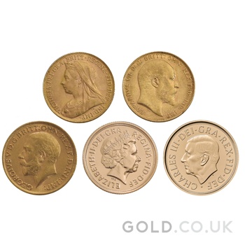 5 x Gold Sovereign Portrait Set Gift Boxed