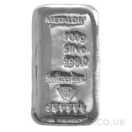 100g Metalor Silver Bar
