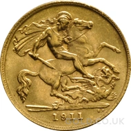 1911 Gold Half Sovereign Coin George V