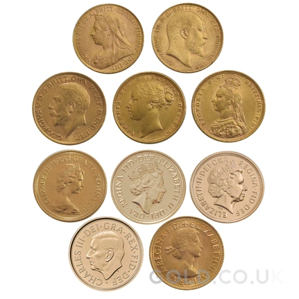 10 x Gold Sovereign Portrait Set Gift Boxed