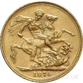 1875 Gold Sovereign Coin Queen Victoria Young Head Melbourne