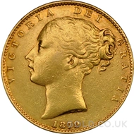 1879 Gold Sovereign Coin Shield Back Victoria (S)