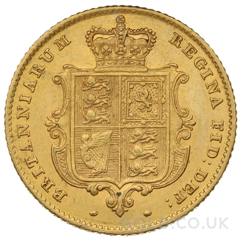 1851 Gold Half Sovereign Queen Victoria Young Head Shield Back
