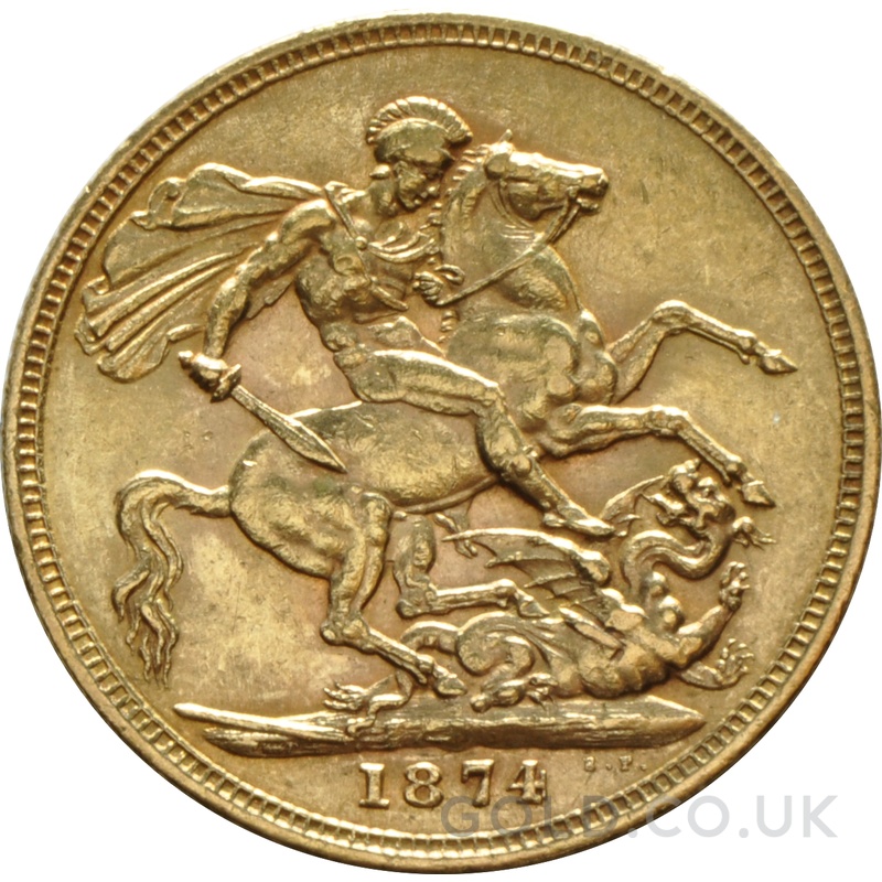 1874 Gold Sovereign Coin Queen Victoria Young Head