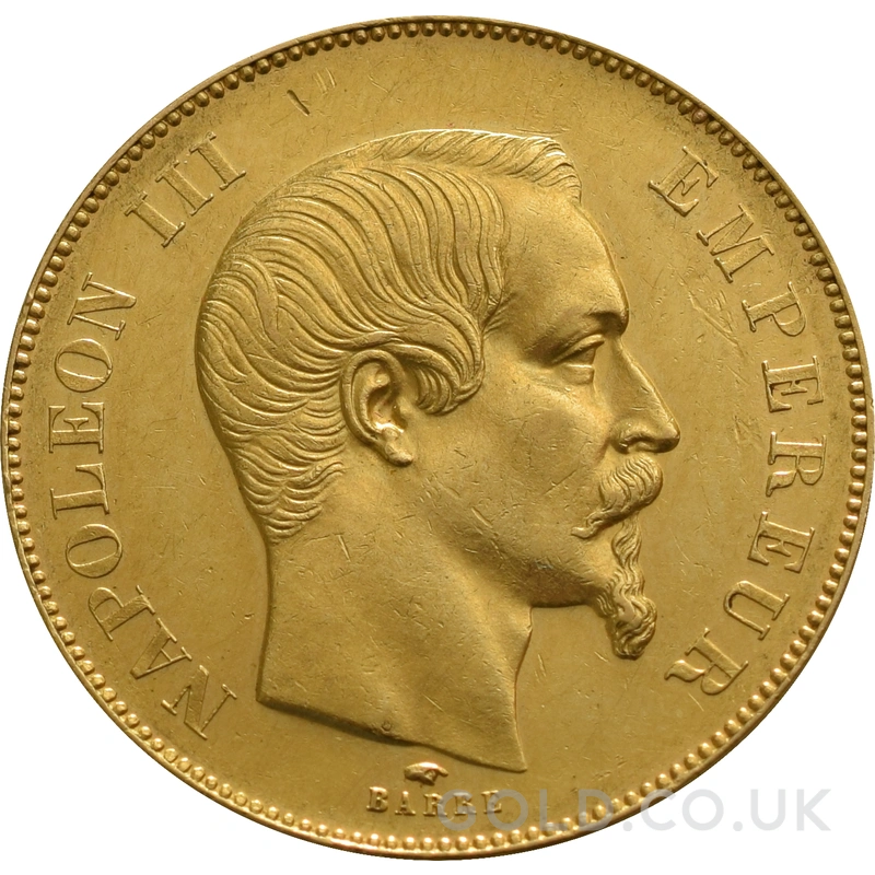French 50 Francs Gold Coin Napoleon III Bare Head
