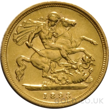 1893 Gold Half Sovereign Queen Victoria Old Head