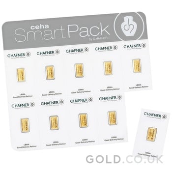 10 x 1g Gold Bar C. Hafner SmartPack Minted