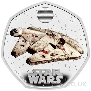 2024 50p Millennium Falcon Star Wars Proof Silver Coin Boxed
