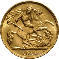 1914 Gold Half Sovereign Coin George V