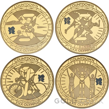 Countdown to London 2012 Gold Proof £5 Crown four coin set Boxed