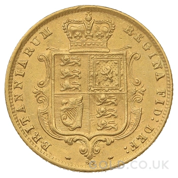 1876 Gold Half Sovereign Queen Victoria Young Head Shield Back