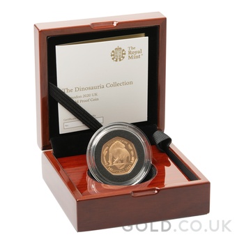 2020 Dinosaurs Collection Iguanodon Fifty Pence 50p Proof Gold Coin Boxed