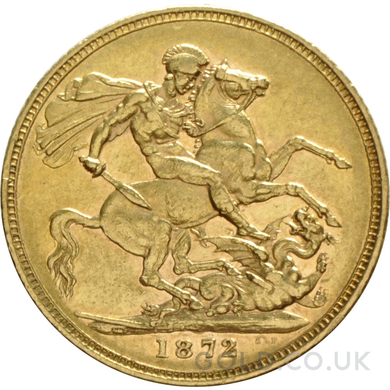 1872 Gold Sovereign Coin Queen Victoria Young Head