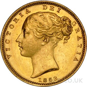 1853 Gold Sovereign Coin Queen Victoria Young Head Shield Back NGC MS62