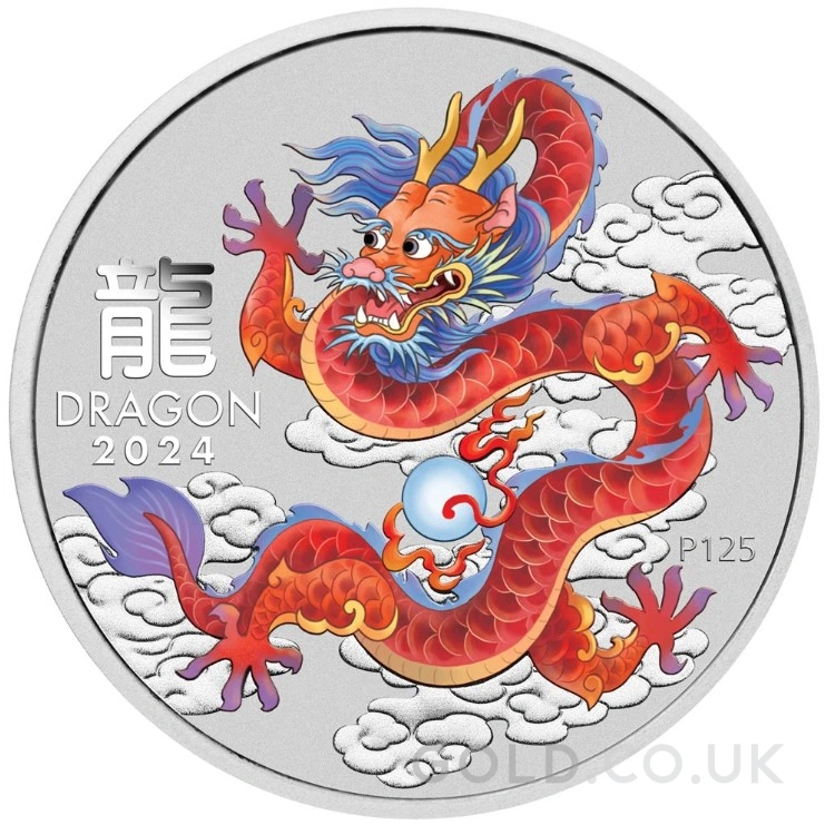 2024 1oz Perth Mint Year of the Dragon Coloured Silver Coin - Red Dragon