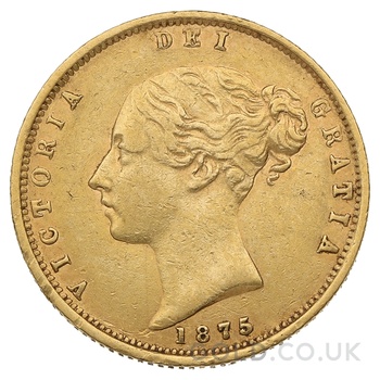 1875 Gold Half Sovereign Queen Victoria Young Head Shield Back