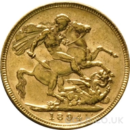 1894 Gold Sovereign Coin Victoria 