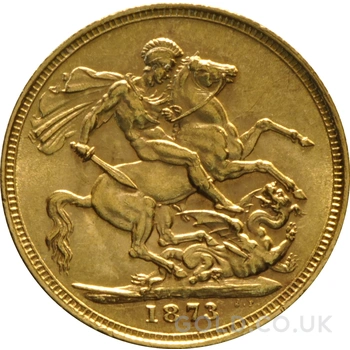 1873 Gold Sovereign Coin Queen Victoria Young Head Melbourne
