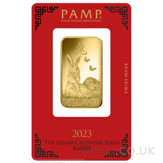 1oz Gold Bar 2023 Year of the Rabbit PAMP